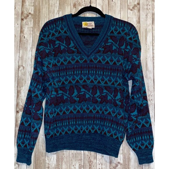 Vintage 90's Grandpa Men's South Mountain Sweater Size Medium V-Neck Sking - Picture 1 of 9